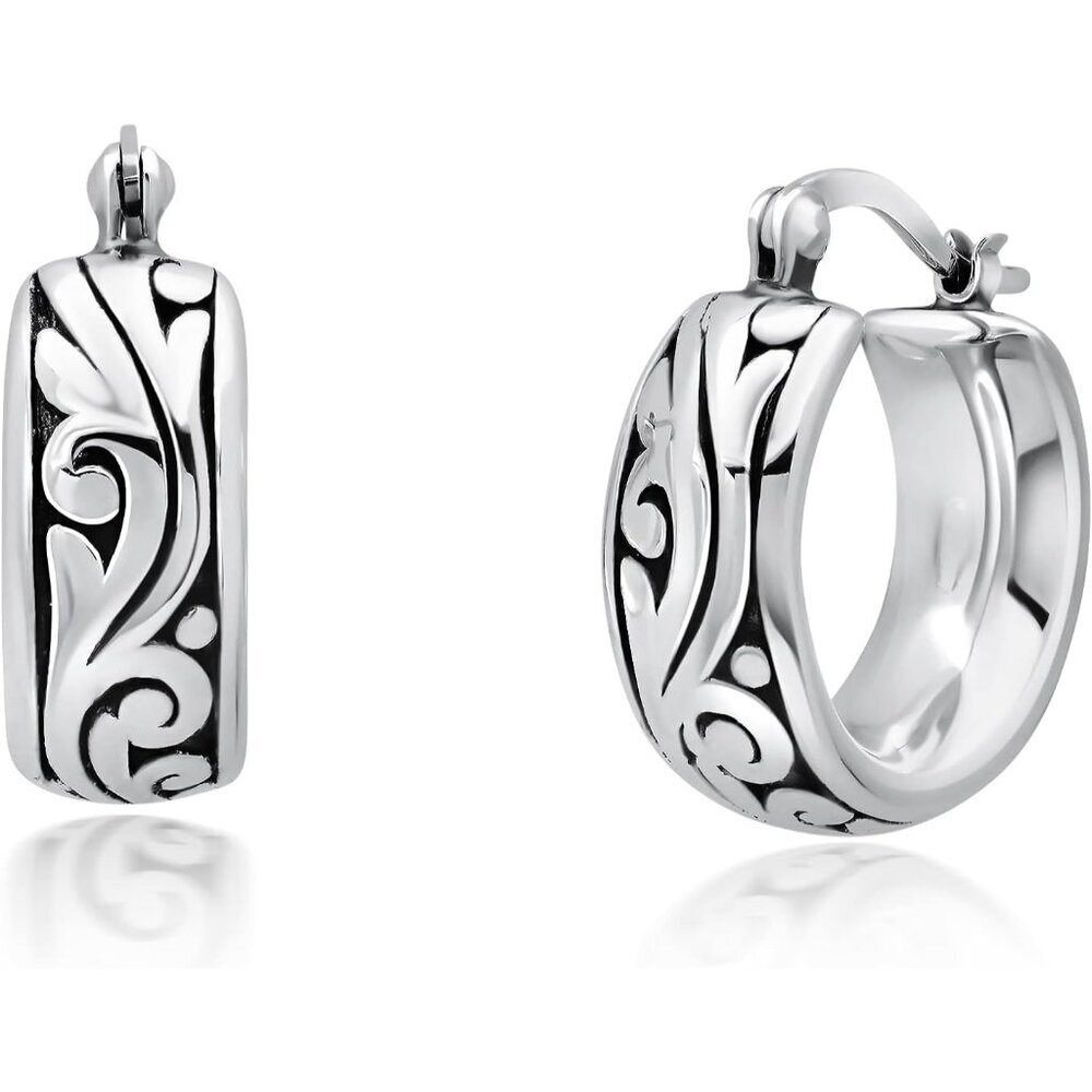 Sterling Silver Waved Filigree Hoop Earrings 0.75in Women’s Jewelry